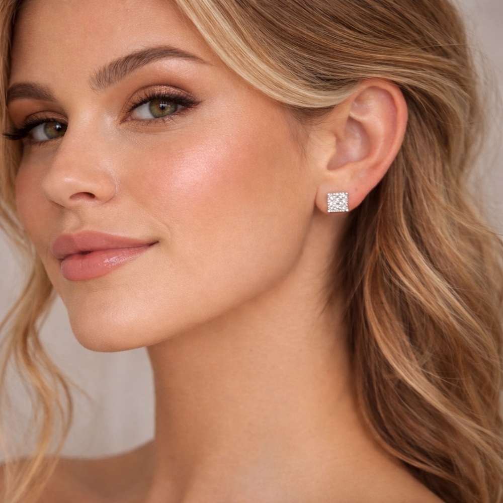 Moissanite- 925 Sterling Silver Stud Earrings - Picture 3 of 5